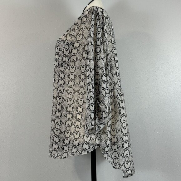 Como Vintage Womens Snake Print Blouse 2X Black Gray Long Sleeve Semi-Sheer - Picture 2 of 15